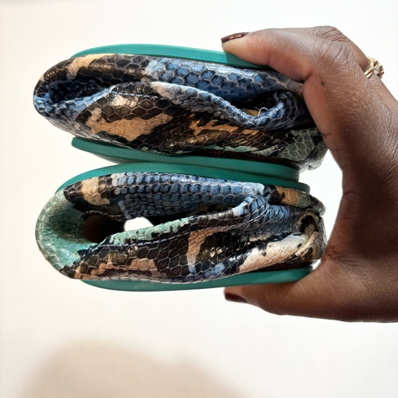 Tieks Azure Snakeskin Ballet Flats Size 9 Teal Blue Green Cream Travel Foldable - Picture 11 of 15